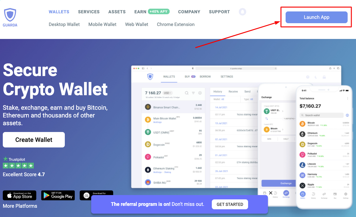 Guarda wallet on desktop and mobile example 2